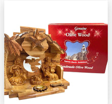 Load image into Gallery viewer, Olive Wood Musical Nativity Scene with incense from the holy land