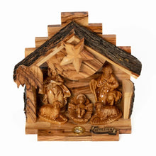 Load image into Gallery viewer, Olive Wood Musical Nativity Scene with incense from the holy land 2