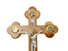 Load image into Gallery viewer, Olive Wood Wall Cross with Elements from Holy Land