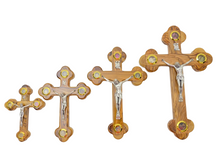 Load image into Gallery viewer, Olive Wood Wall Cross with Elements from Holy Land