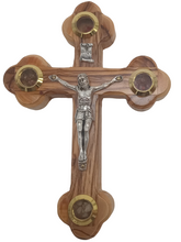 Load image into Gallery viewer, Olive Wood Wall Cross with Elements from Holy Land