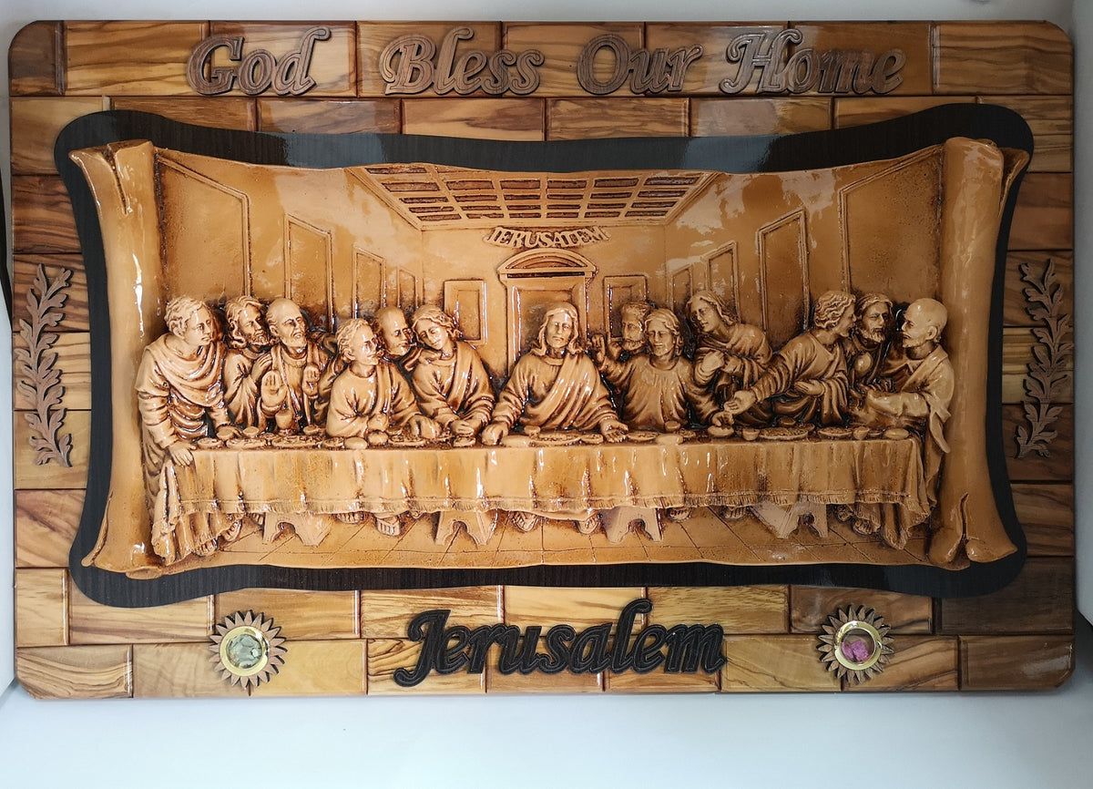 Olive wood Large Last Supper wall Plaque – Treasures of Holy Land