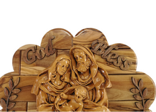 Load image into Gallery viewer, Olive wood Holy Family wall plaque
