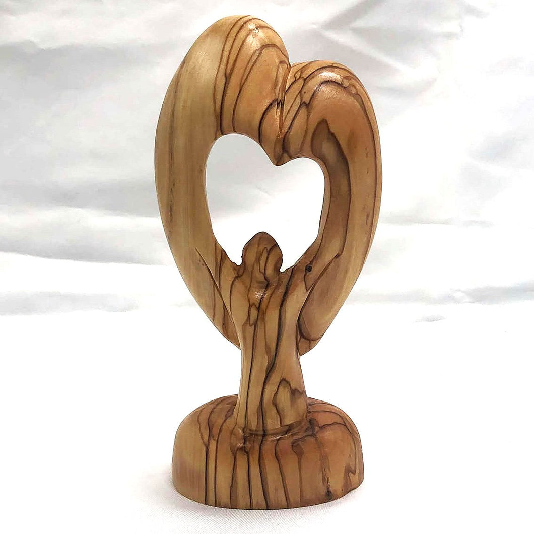 Olive Wood Holy Family - Abstract -Heart shape
