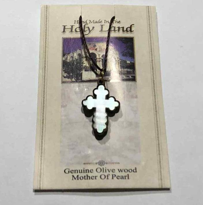 Olive Wood Plain Cross Pendant with Mother-of-Pearl - Small