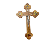 Load image into Gallery viewer, Olive Wood Wall Cross with Elements from Holy Land
