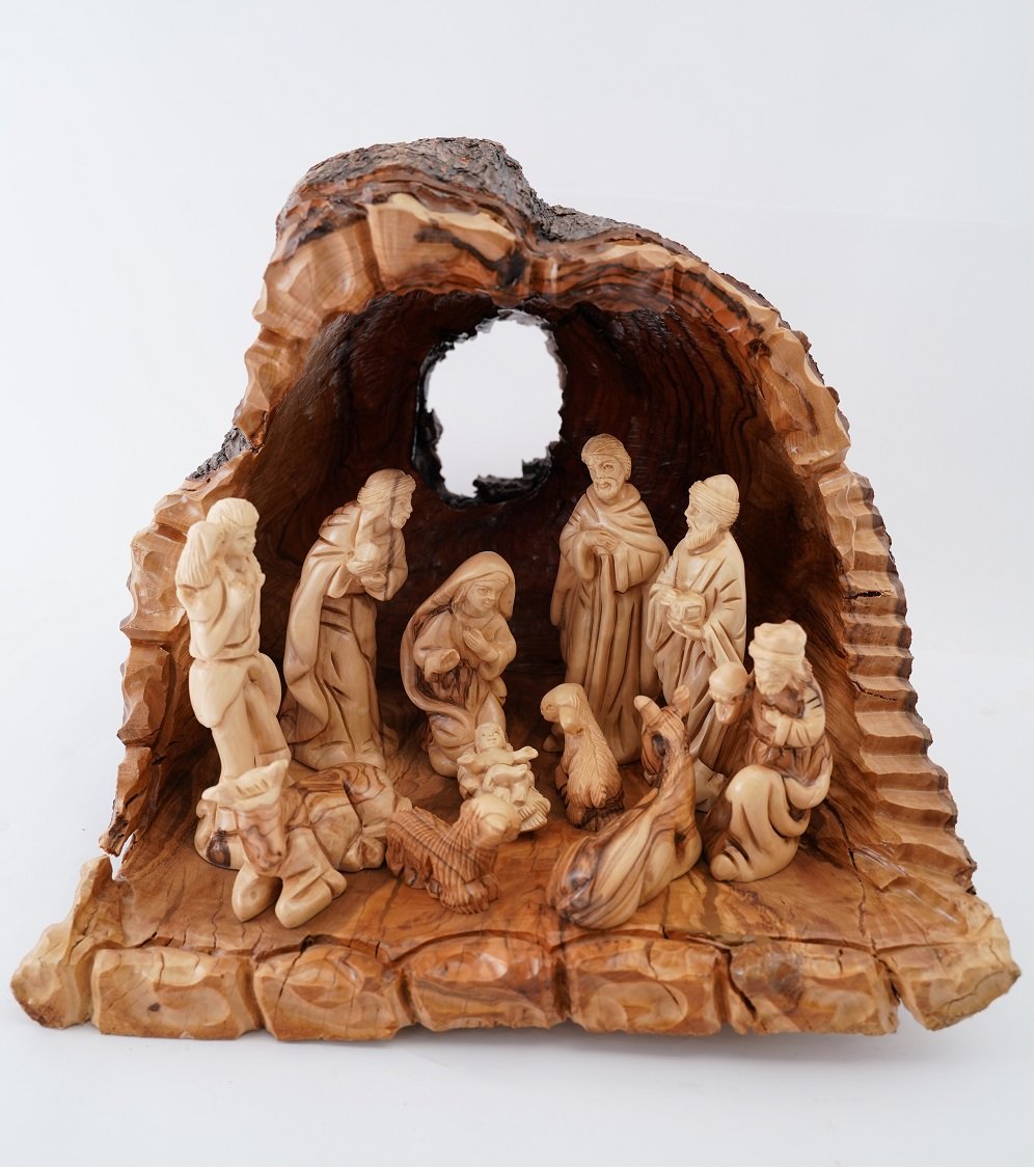 Olive Wood Nativity Set - Cave 08
