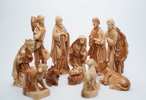 Large olive wood nativity set bethlehem Israel