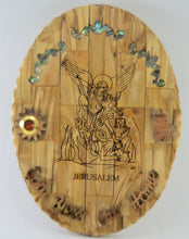Load image into Gallery viewer, Olive wood wall plaque - St. Michael Scene
