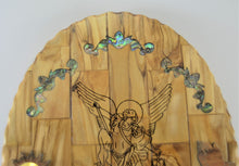 Load image into Gallery viewer, Olive wood wall plaque - St. Michael Scene
