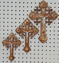 Load image into Gallery viewer, Hand made Olive Wood Cross With elements from holy land
