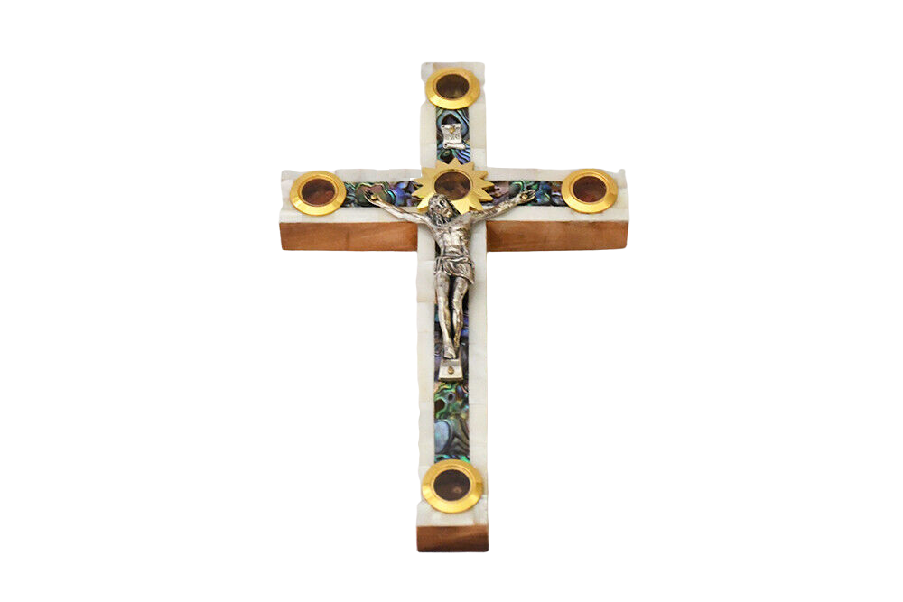 Olive Wood Cross with Mother Of Pearl