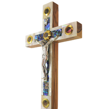 Load image into Gallery viewer, Olive Wood Cross with Mother Of Pearl
