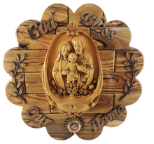 Load image into Gallery viewer, Olive wood Holy Family wall plaque
