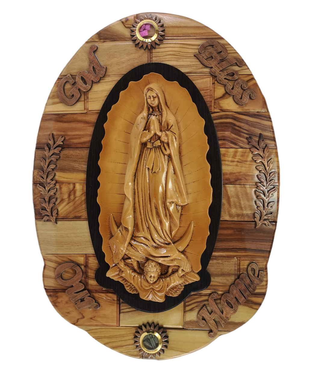 Olive wood Guadalupe wall plaque - Large