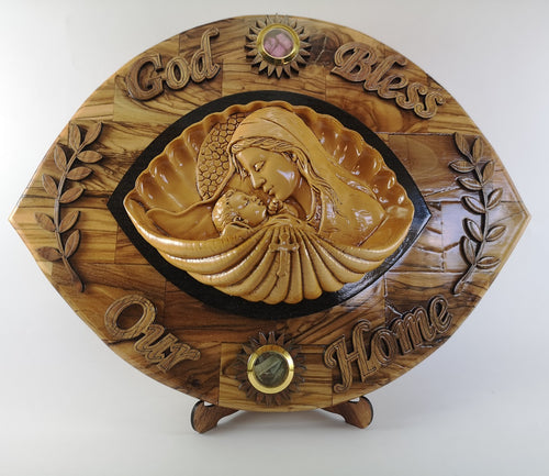 Virgin Mary olive wood wall plaque Bethlehem holy land handicrafts