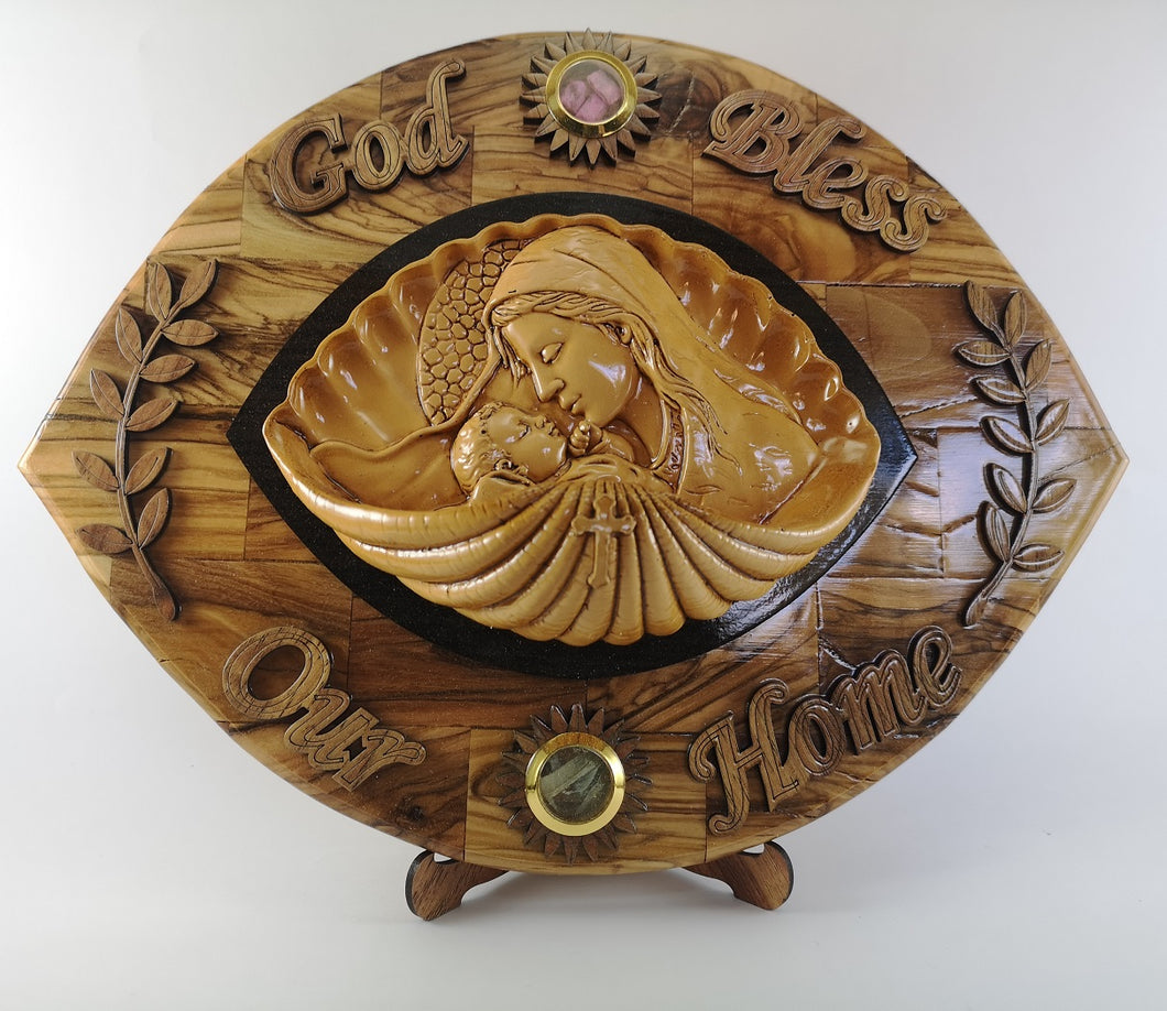 Virgin Mary olive wood wall plaque Bethlehem holy land handicrafts