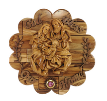 Load image into Gallery viewer, Olive wood Holy Family wall plaque

