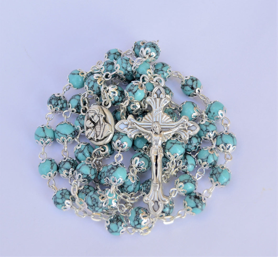Turquoise Stone Rosary with Holy Soil