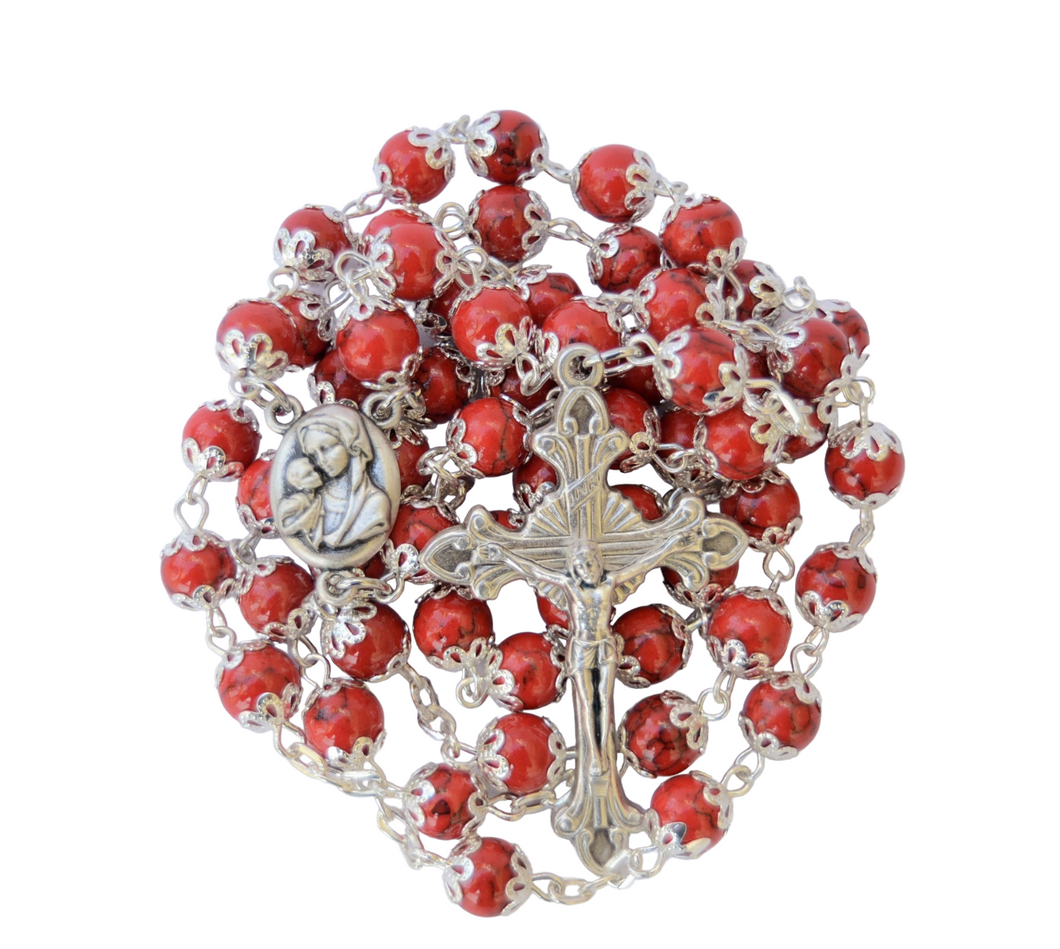 Red Stone Rosary with Holy Soil