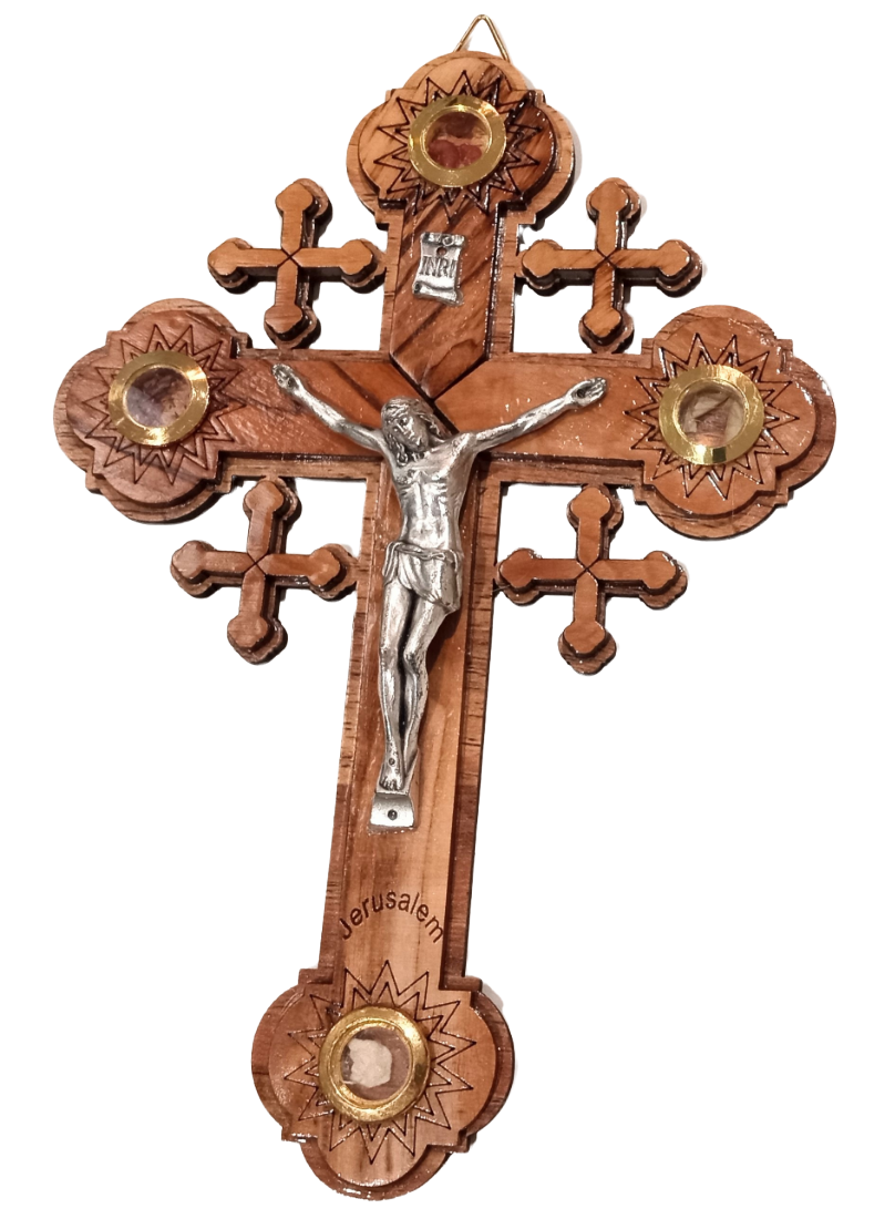Hand made Olive Wood Cross With elements from holy land