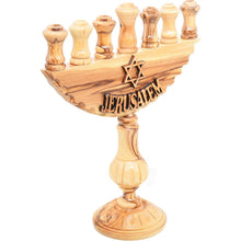 Load image into Gallery viewer, Hand Carved Olive Wood Seven-Branched Menorah
