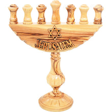 Load image into Gallery viewer, Hand Carved Olive Wood Seven-Branched Menorah
