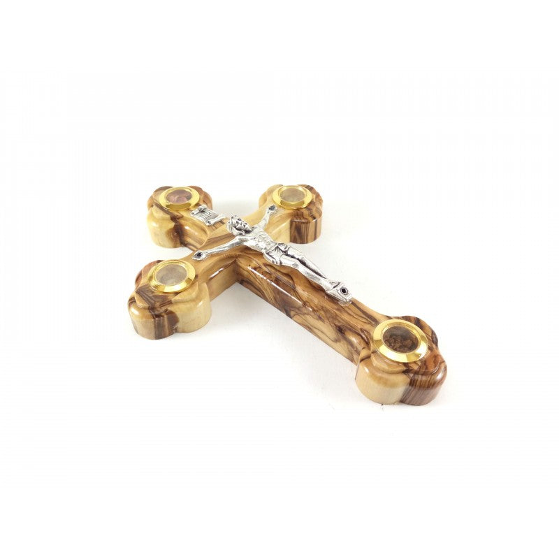 Olive Wood Wall Cross with Elements from Holy Land